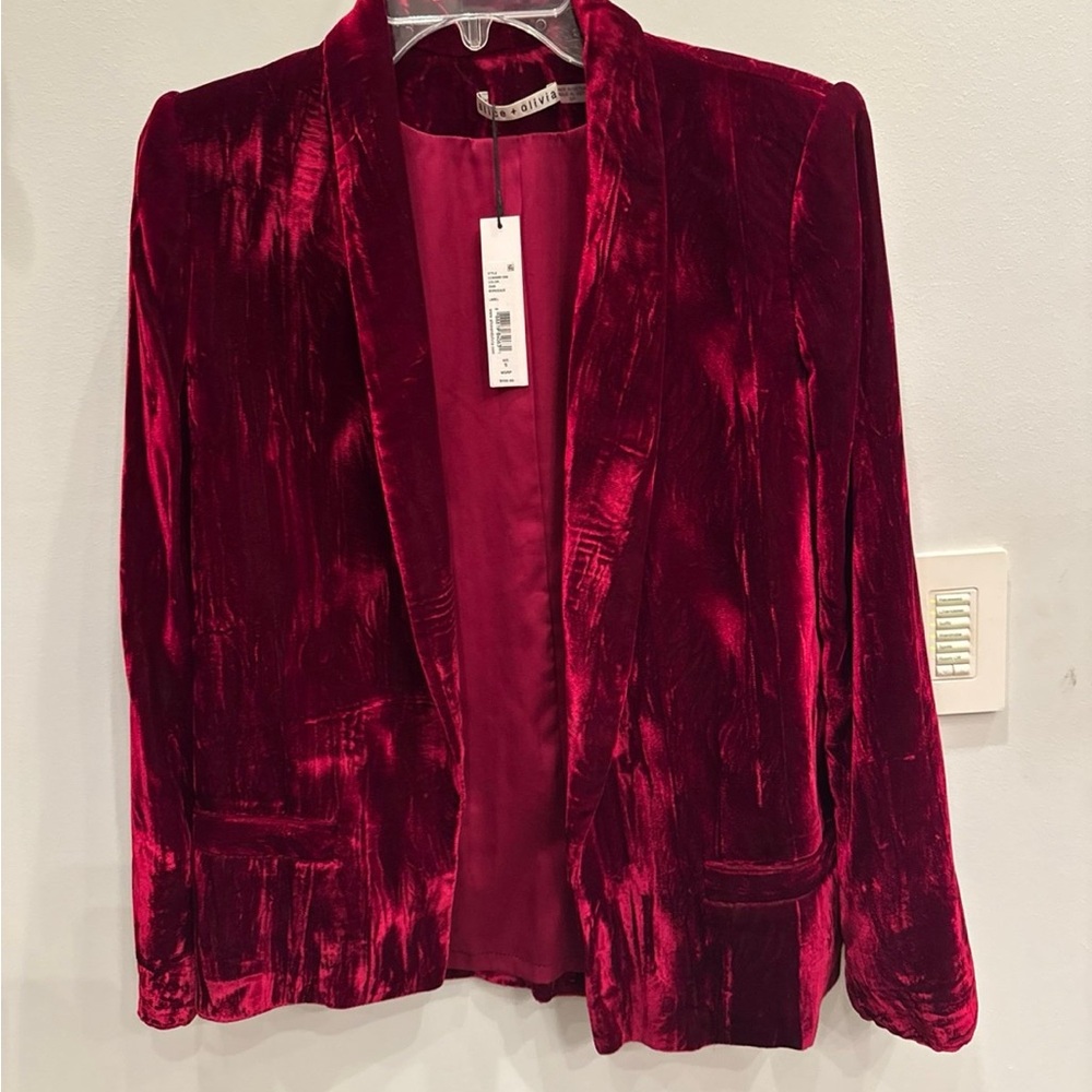 Alice + Olivia Velvet Blazer in Rich Red